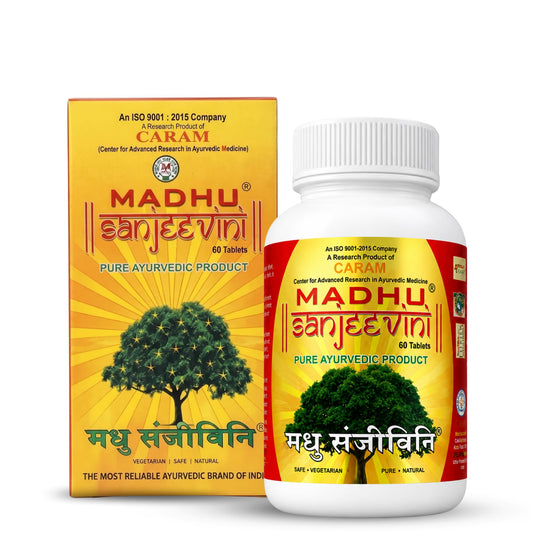 CARAM MadhuSanjeevini Diabetic Care tablets | Controls blood sugar levels with Gudmar, Jamun, Karela, Bael and 24 more | Supports Healthy Insulin Balance | Pure Ayurvedic Product (60 Tablets)