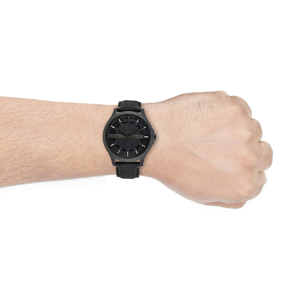 Armani Exchange Leather Analog Black Dial Men Watch - Ax2400, Black Band