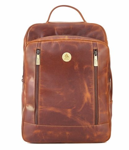 Leather Laptop Backpack | Padded 15.6-inch Laptop Compartment for Men's and Women | Comfortable Padded Back Panel | Multiple Pocket Sleeves | Convenient Storage for Office Use - (COGNAC)
