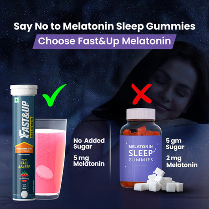 Fast&Up Melatonin with 5 mg Melatonin + 100 mg L-Theanine (20 Effervescent tablets) | Helps fall asleep faster & Wake up refreshed | Fast Acting, 100% Natural, Non-Addictive - Strawberry flavour