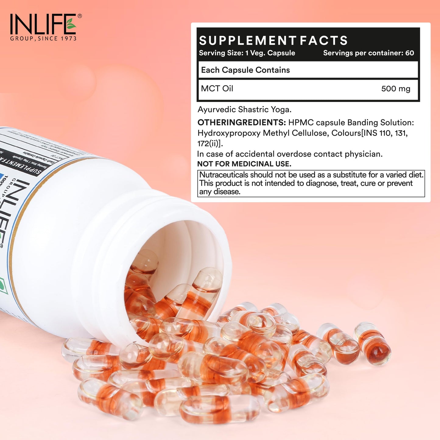 INLIFE Pure MCT Oil C8 C10 Keto Diet Friendly Advanced Products, 500mg- image 3