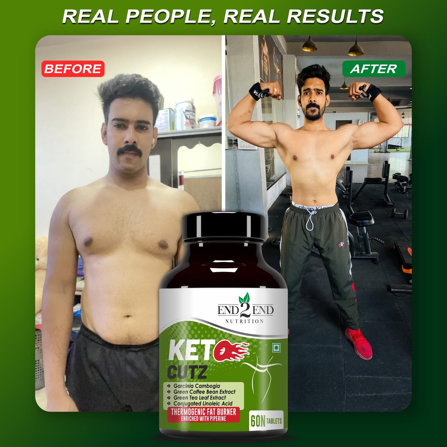 End2End Nutrition Keto Cutz fat burner with Garcinia Cambogia, Green Tea, Green Coffee Bean | Weight Loss Product for Men and Women - 60 Tablets