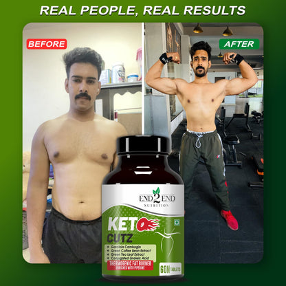 End2End Nutrition Keto Cutz fat burner with Garcinia Cambogia, Green Tea, Green Coffee Bean | Weight Loss Product for Men and Women - 60 Tablets