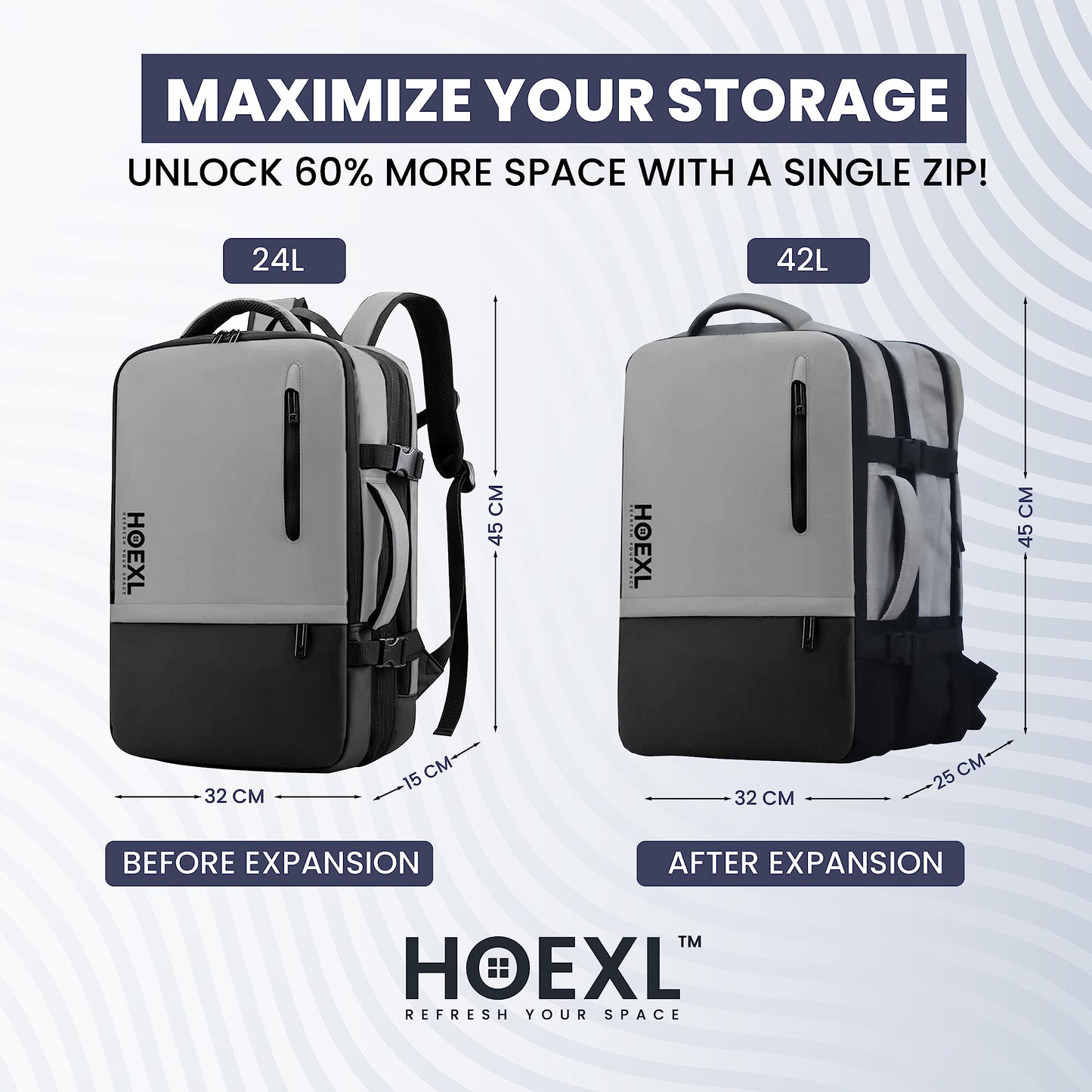 HOEXL 42L Expandable Laptop Backpack- Premium Laptop Backpacks for Men,- image 8