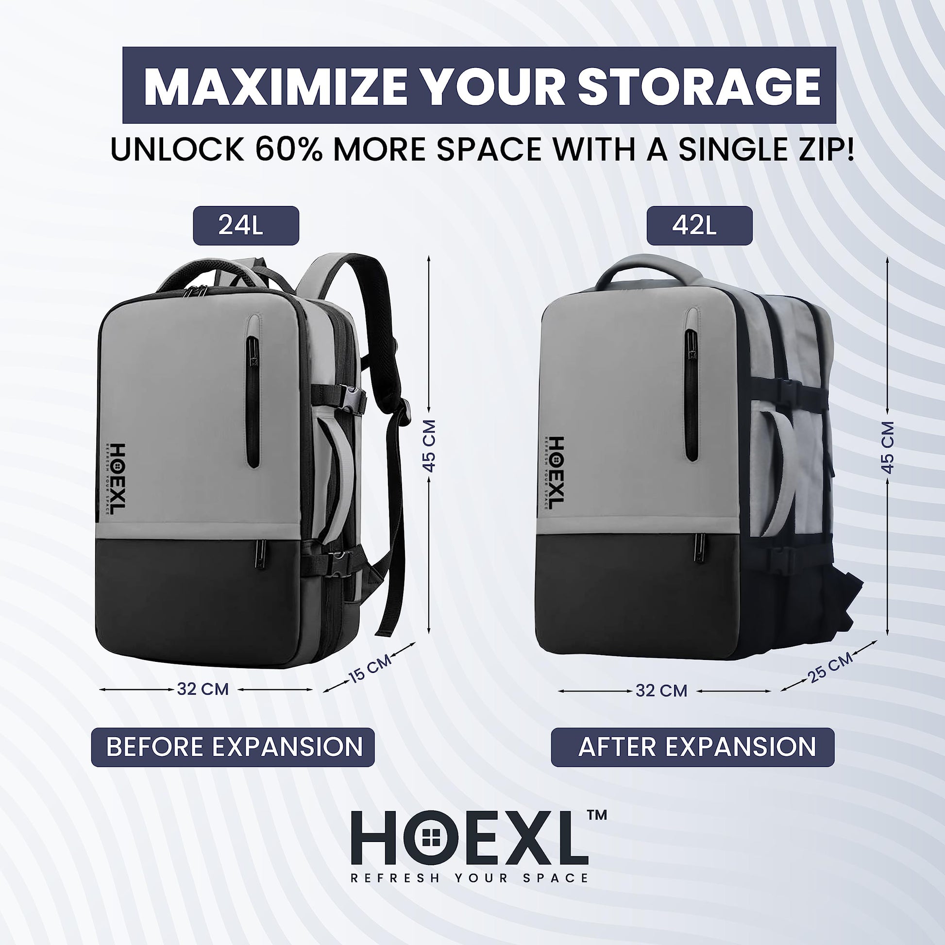 HOEXL 42L Expandable Laptop Backpack- Premium Laptop Backpacks for Men,- image 8