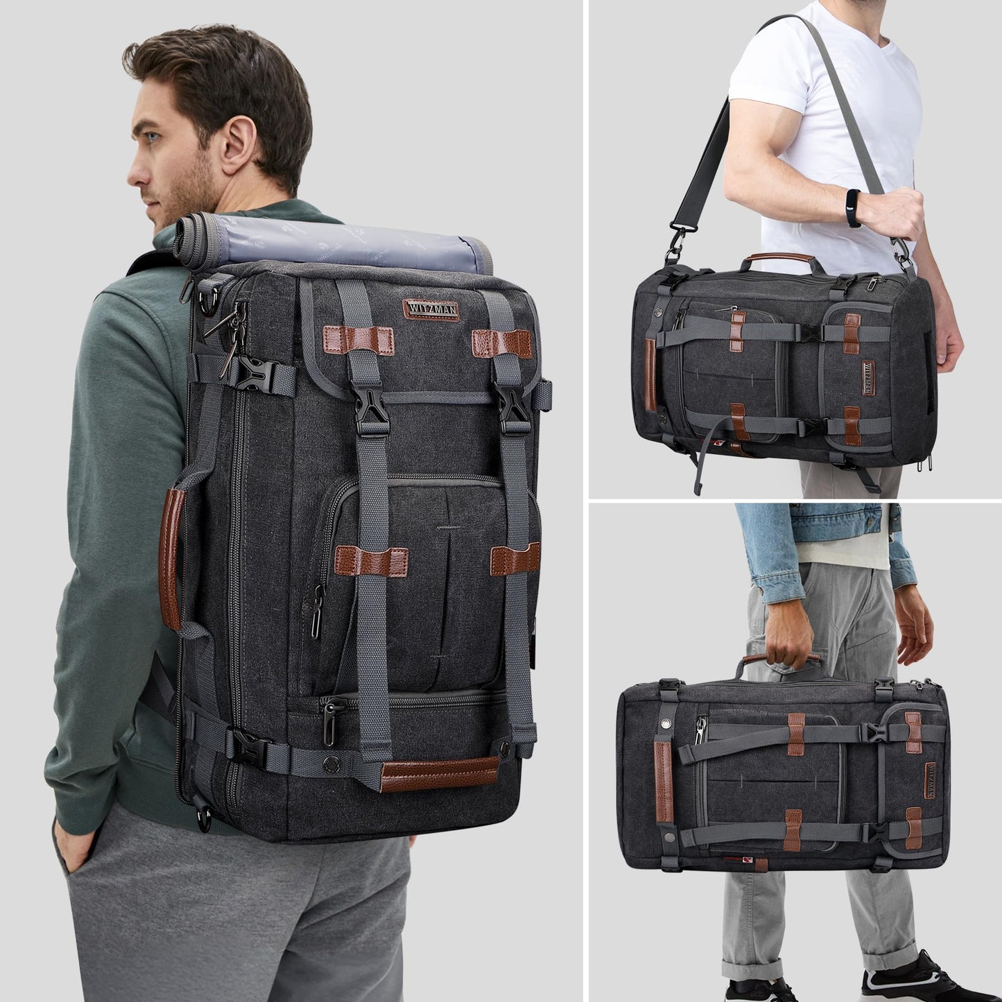 WITZMAN Canvas Backpack for Man Vintage Travel Backpack Large Laptop Ba- image 7