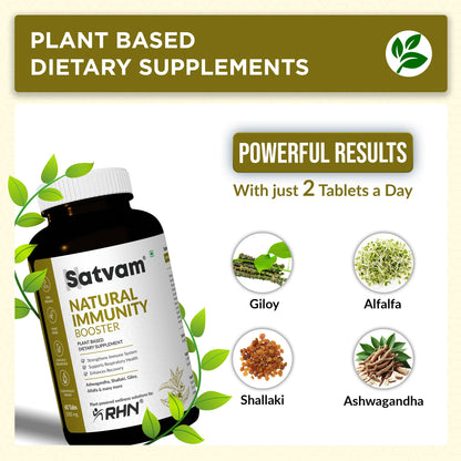 SATVAM Natural Immunity Booster Tablets (60 Count)| Ayurvedic Formula with Ginger, Turmeric, Ashwagandha & More, Boost Immune Strength, Energy | Healthy Heart & Relief from Cold