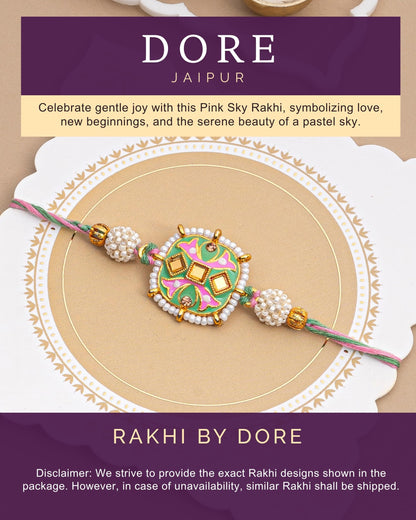 HyperFoods® Rakhi with Chocolates Gift for Brother Cookies and Creme Almonds 90 Grams Chocolate Gift Pack Rakhi for Brother with Chocolates Pink Sky Rakhis with Roli and Rice Chocolate Gift