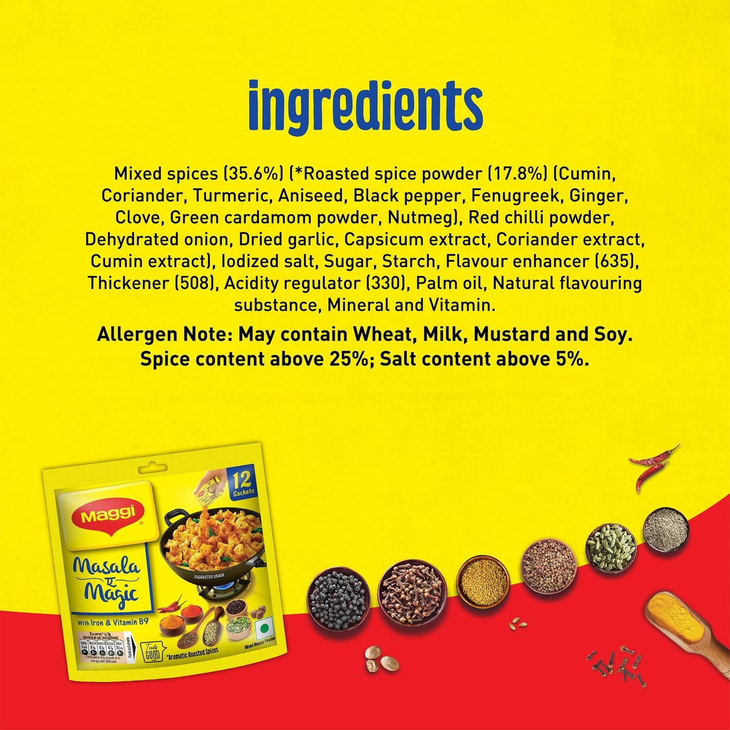 MAGGI Masala-Ae-Magic Vegetable Masala, All In One Powder | 72 Grams Pouch (6 G x 12 Sachets)
