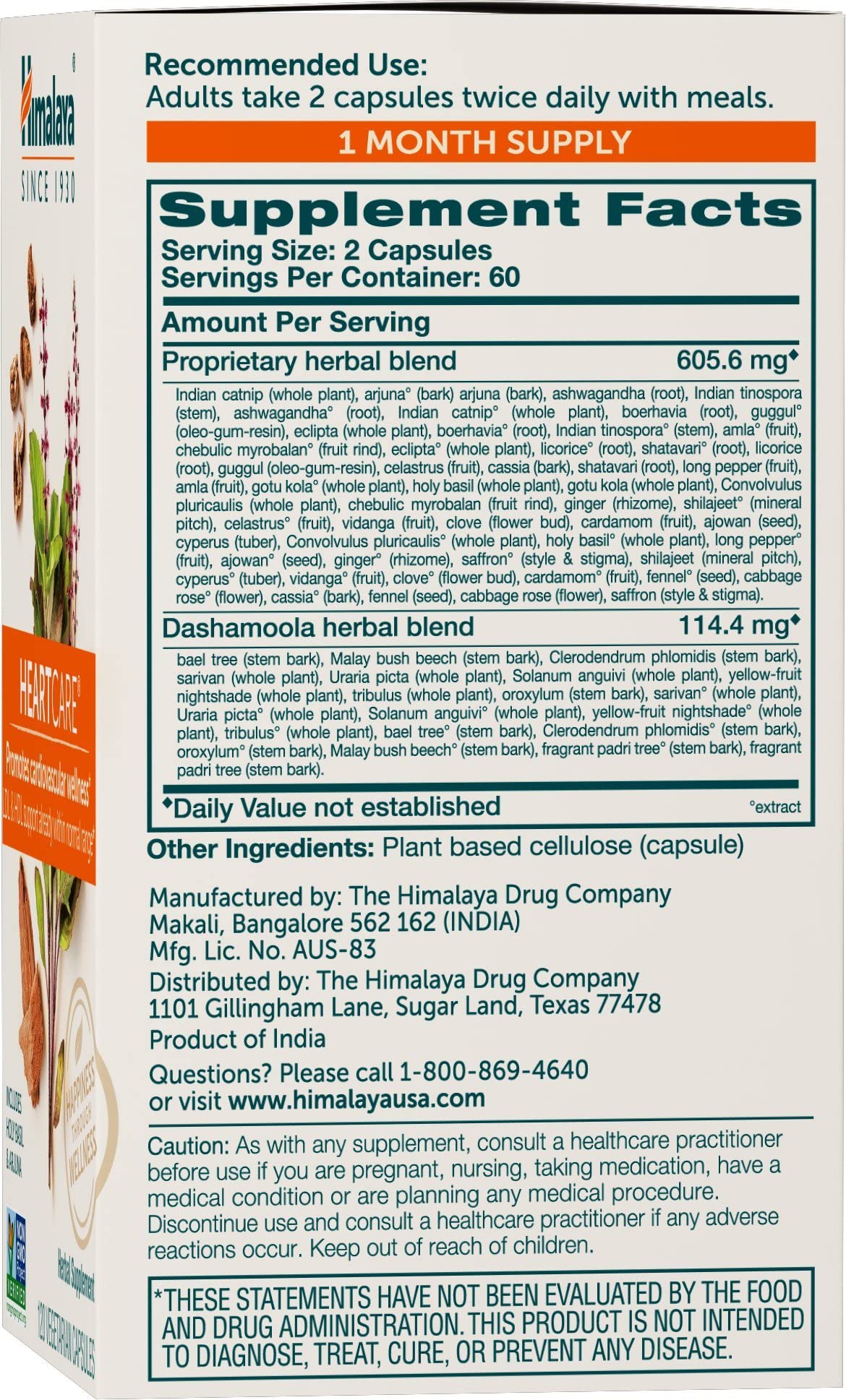 Himalaya Herbal Healthcare Heartcare/Abana Veg-capsules, 120-Count