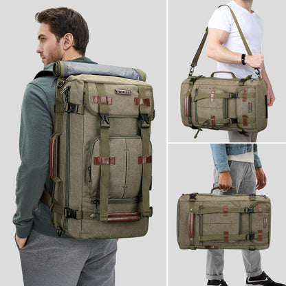 WITZMAN Canvas Backpack for Man Vintage Travel Backpack Large Laptop Backpack Convertible Shoulder Rucksack（A519-2 Army Green）
