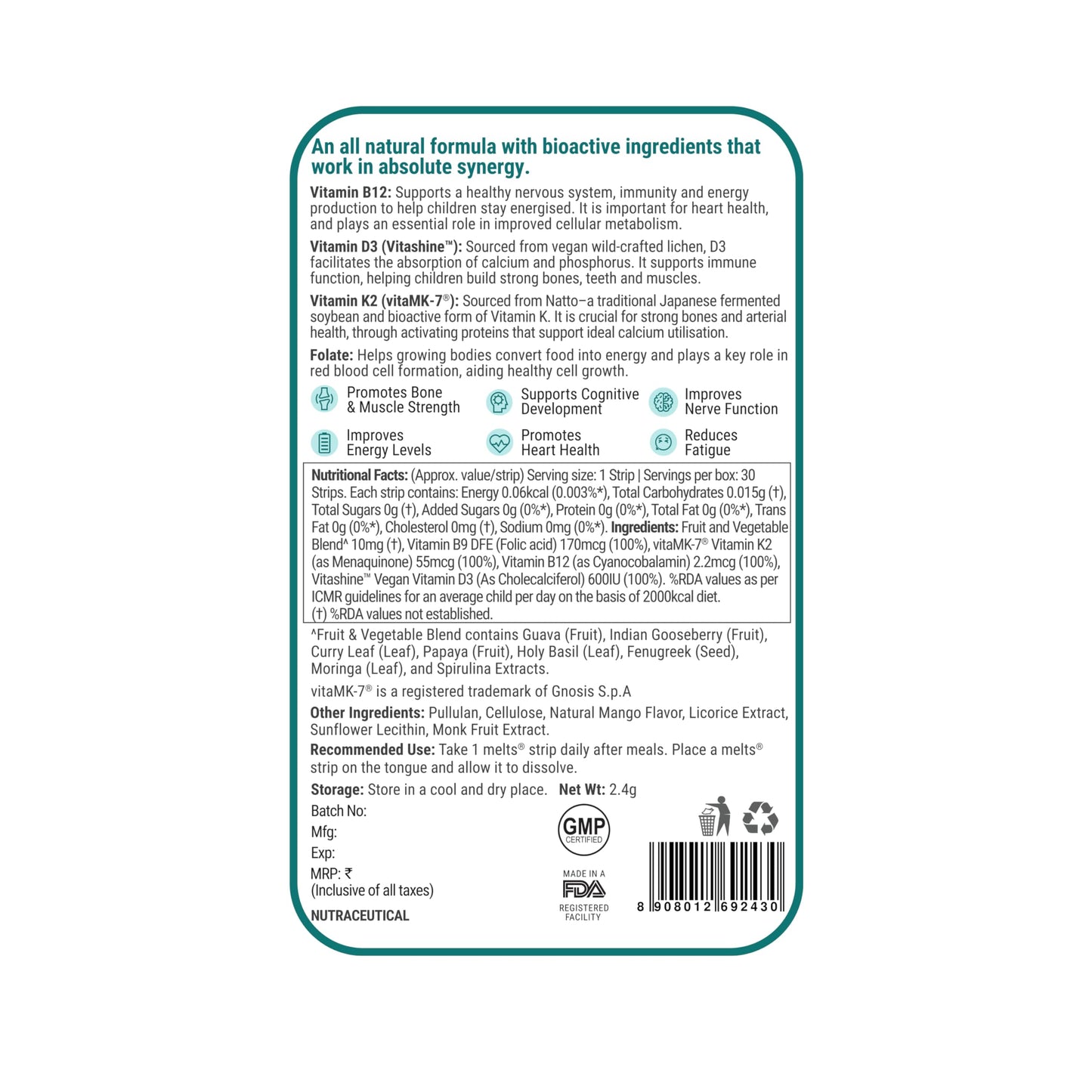 Wellbeing Nutrition Frozen Elsa Melts | Vitamin B12, D3 & K2 for Kids (- image 8