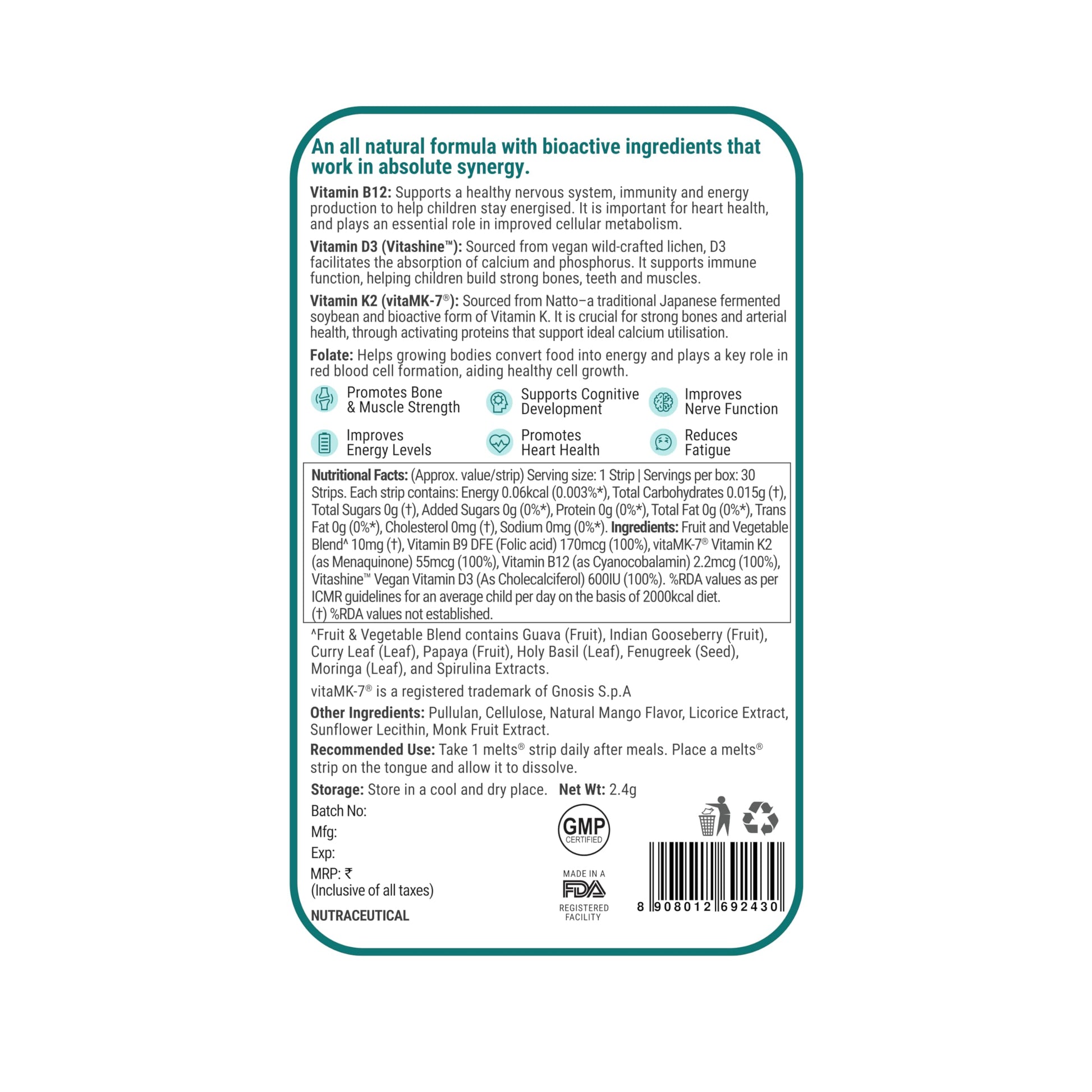 Wellbeing Nutrition Frozen Elsa Melts | Vitamin B12, D3 & K2 for Kids (- image 8