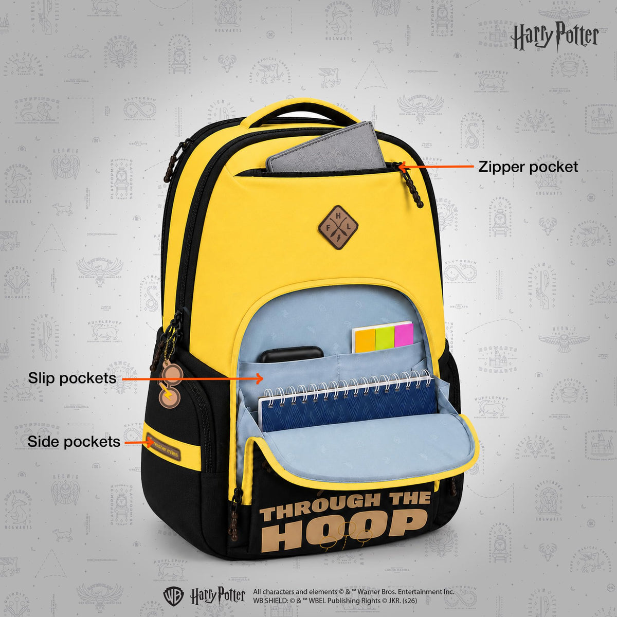 Nasher Miles x Harry Potter Miles Hooperpack Backpack | Polyester Laptop Backpack 29L | Ideal for Office, College, School & Travel | Men, Women, Boys, Girls (Yellow)