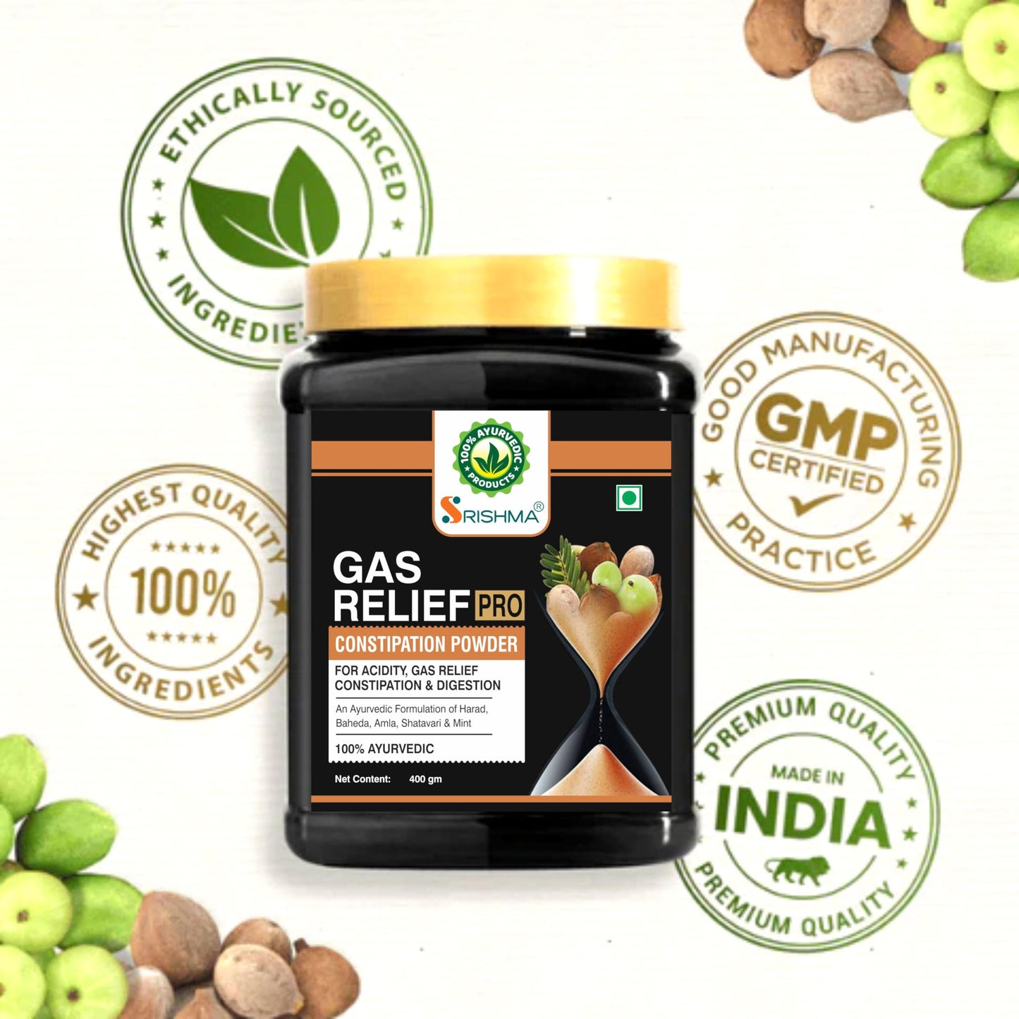 Srishma Gas Relief Pro Powder Gas Relief, Acidity Relief Ayurvedic Health Care Powder (400 g)