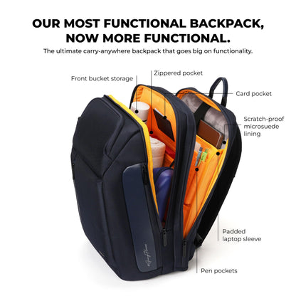 MOKOBARA Transit Pro Backpack | Laptop Up to 15.6 Inches, 24L Capacity | Durable Nylon and Vegan Leather Water-Resistant | Ideal for Work and Travel | Padded Shoulder Straps (Headspace)