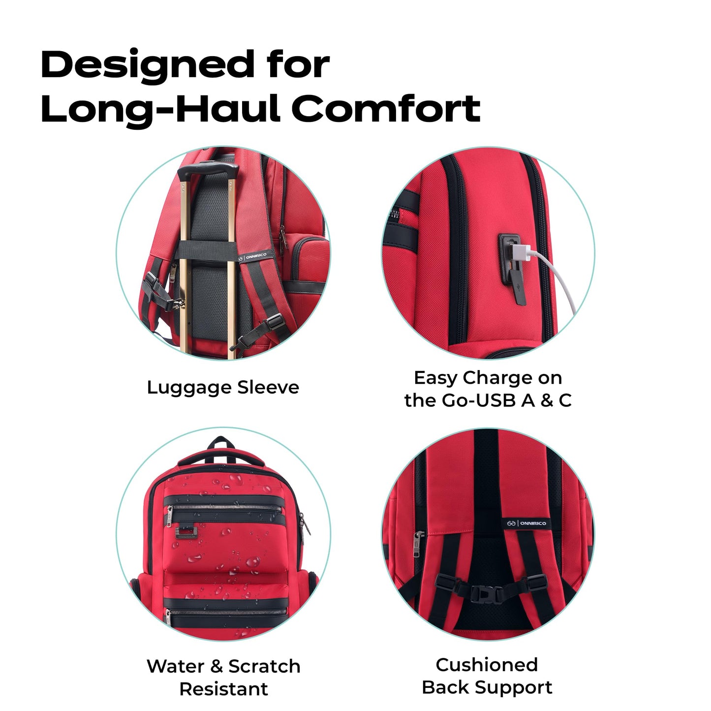 ONNIRICO Carbon Crest Water Resistant Laptop Backpack, 30.5L, Hard Red,- image 3