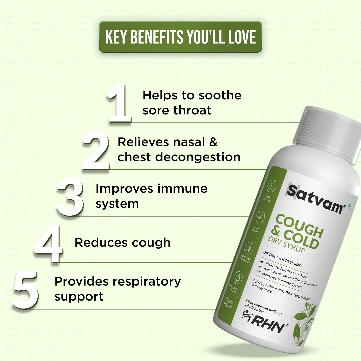 Satvam Cough & Cold Dry Syrup with Ajwain, Vasaka, Curcumin & Tulsi