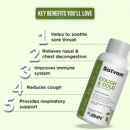 Satvam Cough & Cold Dry Syrup with Ajwain, Vasaka, Curcumin & Tulsi