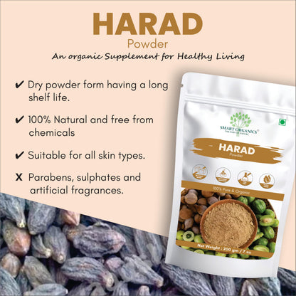SMART ORGANICS Harad Powder for Digestion and Detox | Organic Jaivik Bharat Certified Terminalia Chebula | No Preservatives Haritaki Kadukkai Karakkaya Herbal Fruit Powder (200 Gram)