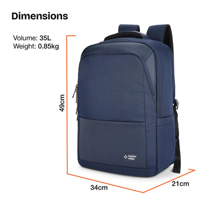 Nasher Miles Oxford Corporate Backpack | Premium Polyester & PU Laptop Backpack 35L | Ideal for Office, College, School & Travel | Men, Women, Boys, Girls (Navy Blue)