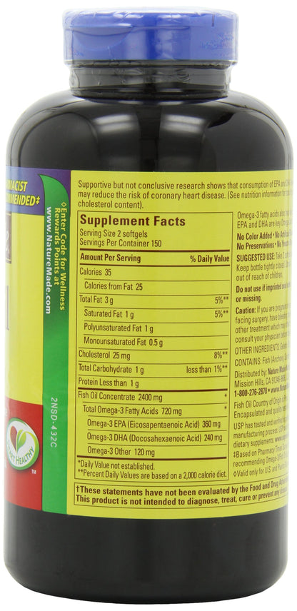 Nature Made Fish Oil Omega-3 1200mg, 300 Softgels