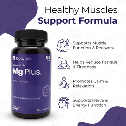DofaLife Magnesium Glycinate Capsules 1000mg | Highly Absorbable Chelated Magnesium | Supports Muscle Recovery, Sleep, Bones & Nerve Health | 60 Veg Capsules