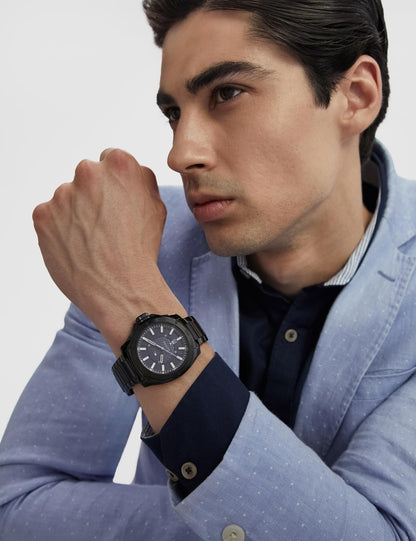 Tommy Hilfiger Men's Black Stainless Steel & Stainless Steel Bracelet Blue Dial Analog Watch