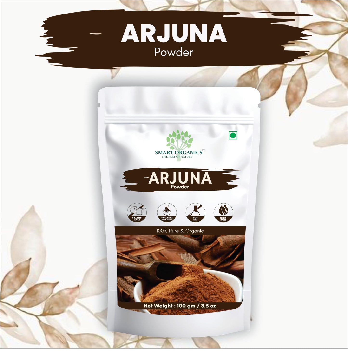 Smart Organics Arjuna Powder – 100% Pure & Natural Arjuna Bark Powder | Supports Heart Health & Wellness | 100g (7oz) | Vegan & Non-GMO