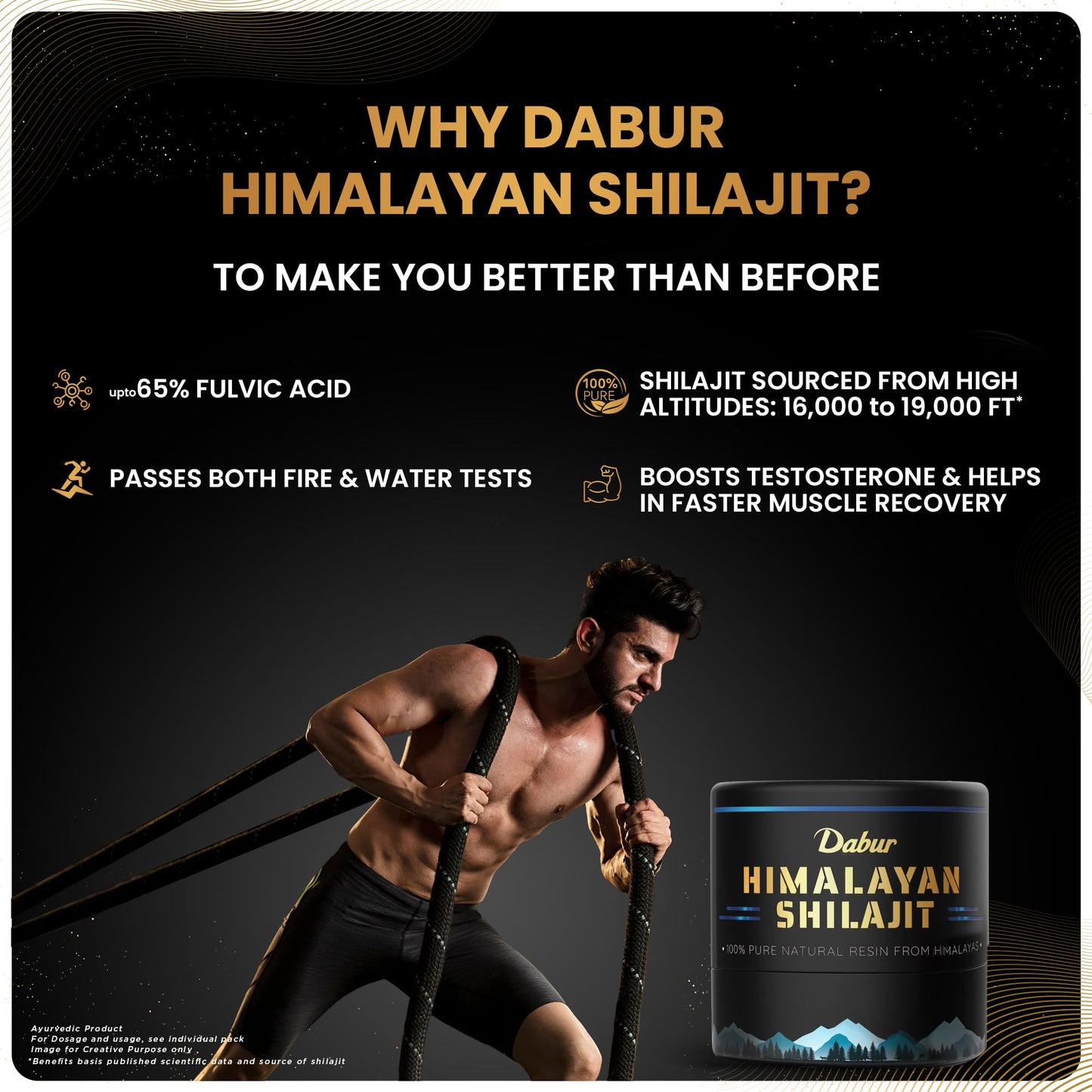 Dabur Himalayan Shilajit/Shilajeet Resin - 15g | 250mg per serving | Boosts Muscle Growth & Stamina | 100% Ayurvedic | Grade A shilajit sourced from the Himalayas up to 19,000 ft