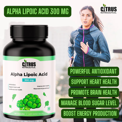 CITRUS NUTRACEUTICAL Alpha Lipoic Acid 300 mg, Glucose metabolism, Support Liver, Skin, Brain, Nervous System Health- 60 Capsules