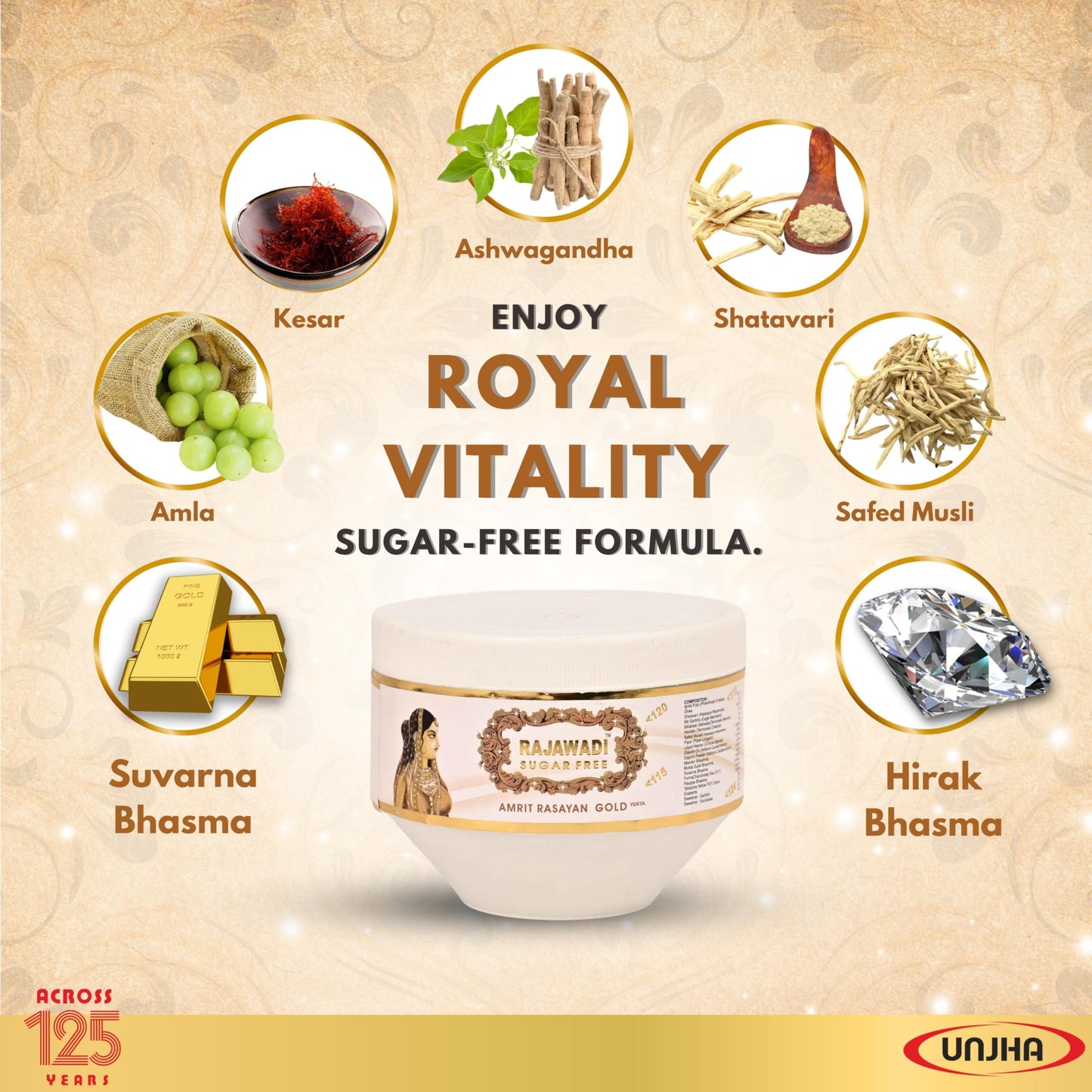 Ayusiddh Shree Unjha Pharmacy Rajwadi Sugar Free Chyawanprash - Helps Build Energy,Strength & Stamina|Enriched With Sona Chandi Bhasma|(Sugar Free-825Gm)