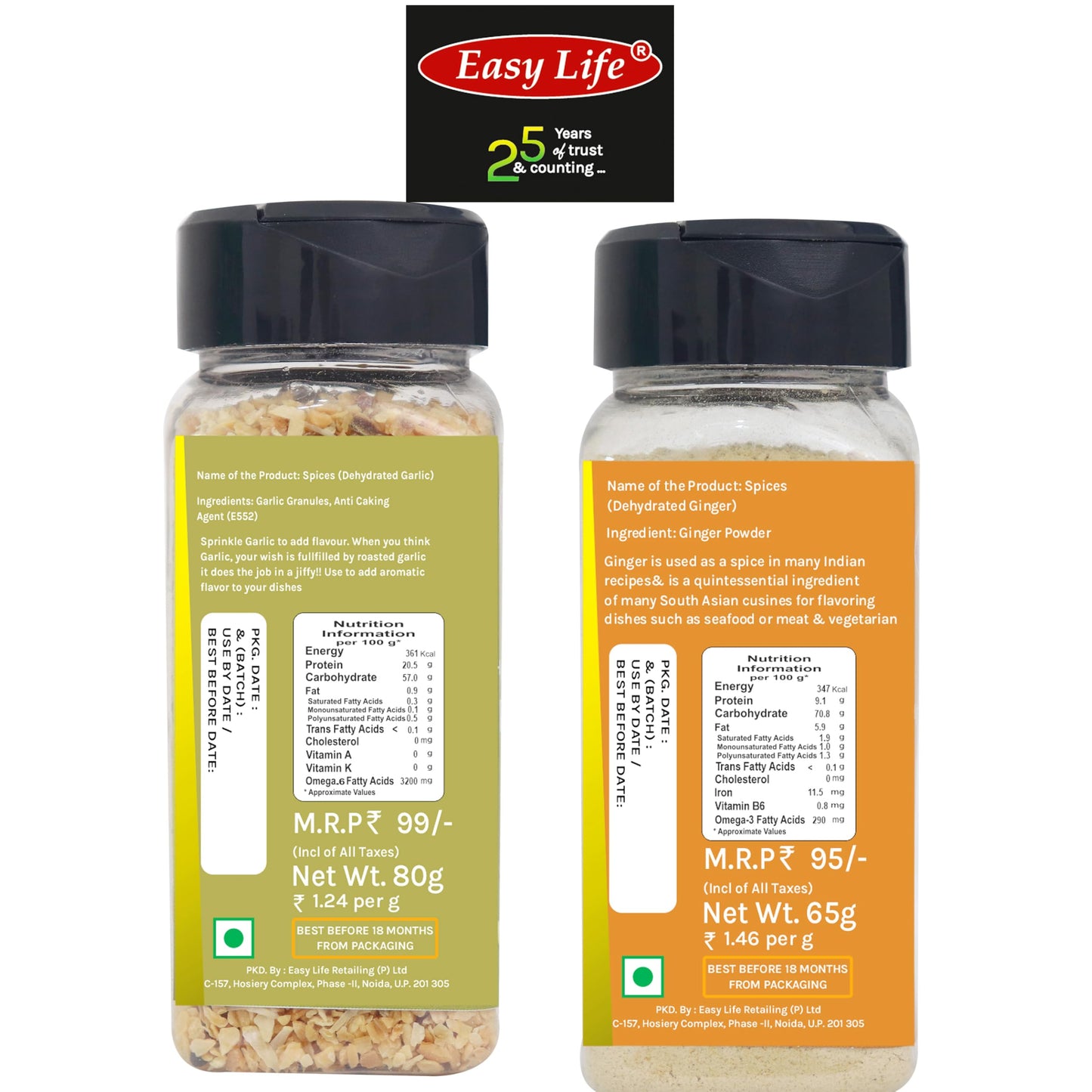 Easy Life Combo of Garlic 80g & Ginger Powder 65g