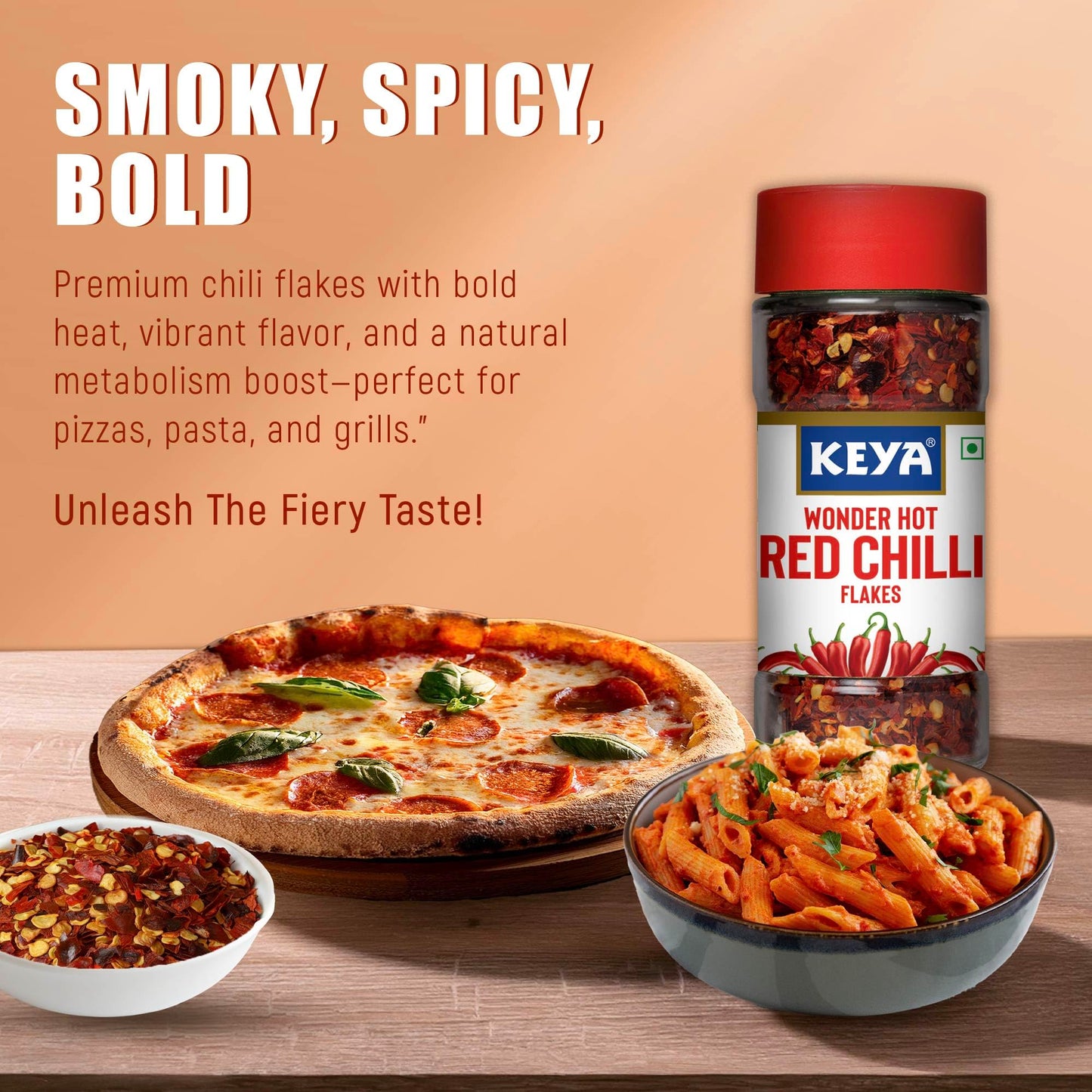 Keya Red Chilli Flakes | Dry Red Chilli Flakes Seasonings | Aromatic Spicy Dried Pizza Pasta Seasoning | Zero added Colours, Fillers, Additives & Preservatives | 100% Natural | 40gm