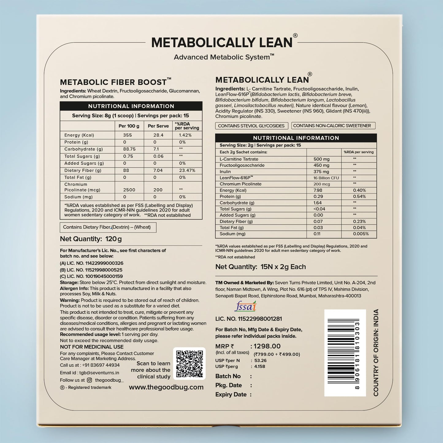 The Good Bug Metabolically Lean: Advance Metabolic System |Weight Loss For Women & Men | 16 b CFUs Probiotics Supplement + L-Carnitine + 7g Prebiotic Fiber | Boosts GLP1, Metabolism & Reduces Cravings Naturally | 30 Days Pack