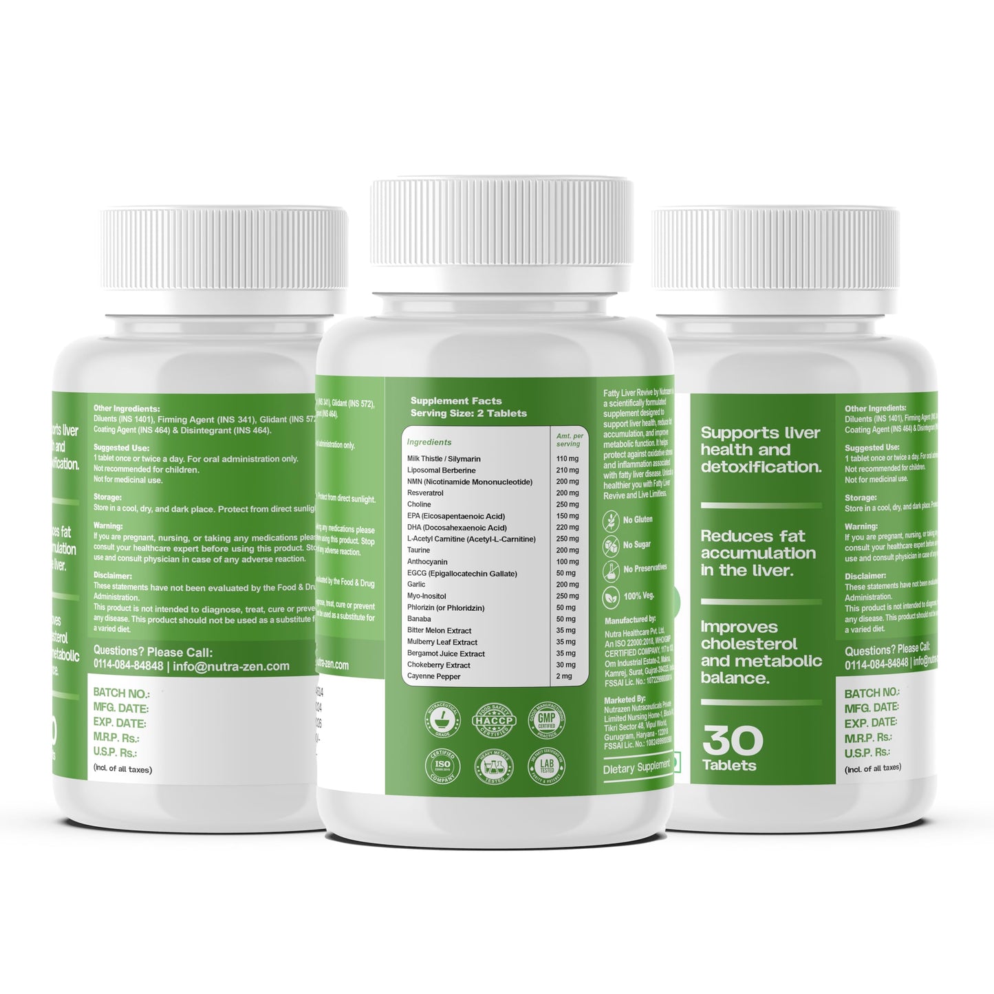 Nutrazen Fatty Liver Revive Supplement - 30 Tablets | Milk Thistle, Berberine, Choline & Dandelion Root for Liver Health & Supports Detoxification | Fat Reduction, Metabolic Balance & Digestion