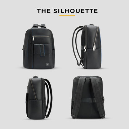 EUME Nexa Backpack Bag For Man, Charcoal Black | 2 Large Compartment office Laptop Backpack | Fits Up to 15.6" Laptop | Vegan Leather | Travel Bag | Laptop Backpack For Men and Women
