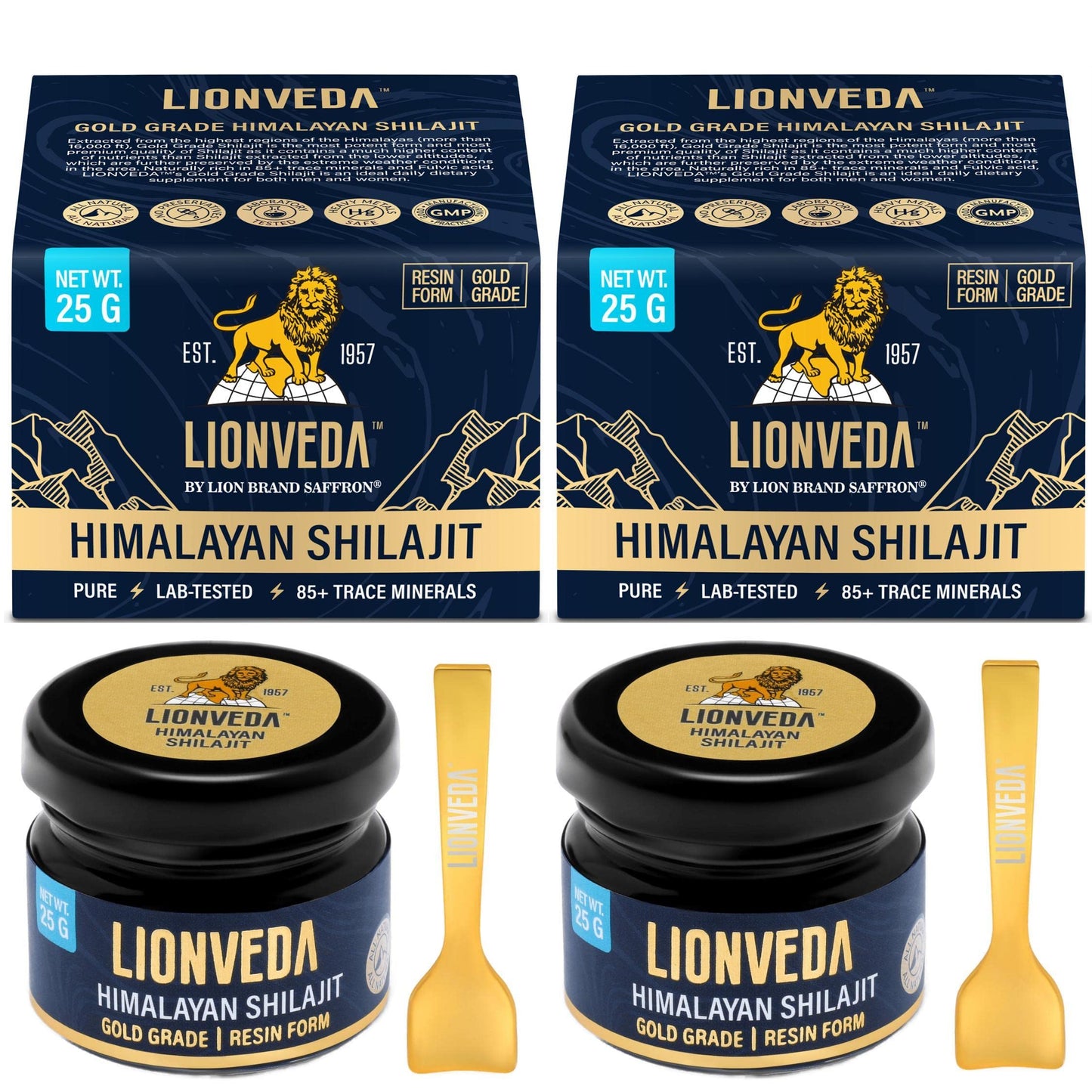 LIONVEDA 50g Original Himalayan Shilajit Resin(Certified Gold Grade) for Men, Gym, Stamina, Energy & Improved Health | 100% Pure Shilajit Liquid (2 X 25g = 50g (Pack of 2))