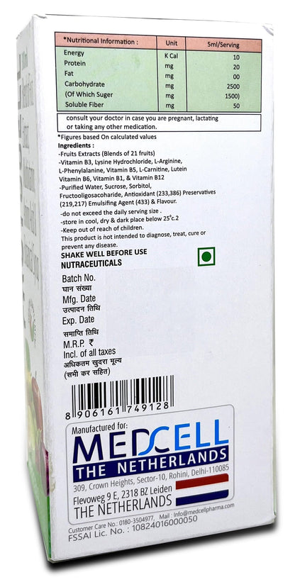 MEDCELL Fructocell Syrup With Fruit Extracts, Multivitamins And Aminoacids(300ml)