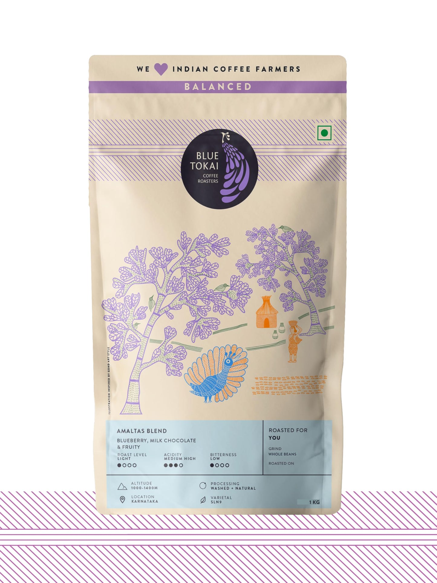 Blue Tokai Coffee Roasters Amaltas Blend - Light Roast | Whole Bean 1 Kg | Rich & Creamy | 100% Arabica Beans | Specialty Coffee | Freshly Roasted Coffee Beans