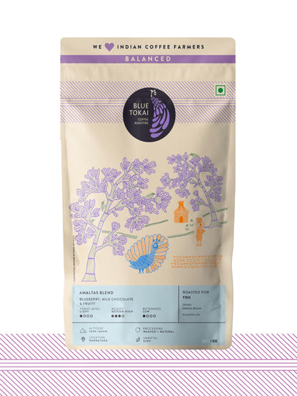 Blue Tokai Coffee Roasters Amaltas Blend - Light Roast | Whole Bean 1 Kg | Rich & Creamy | 100% Arabica Beans | Specialty Coffee | Freshly Roasted Coffee Beans