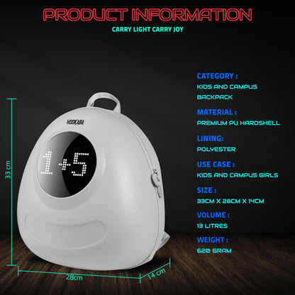Hookaba GlowBuddy LED Eyes Backpack 13L | Kids Smart Bag With App Control, Programmable Screen & Water Resistant | For School, Picnic, Travel | Mini Digital Daypack For Girls & Boys (White)