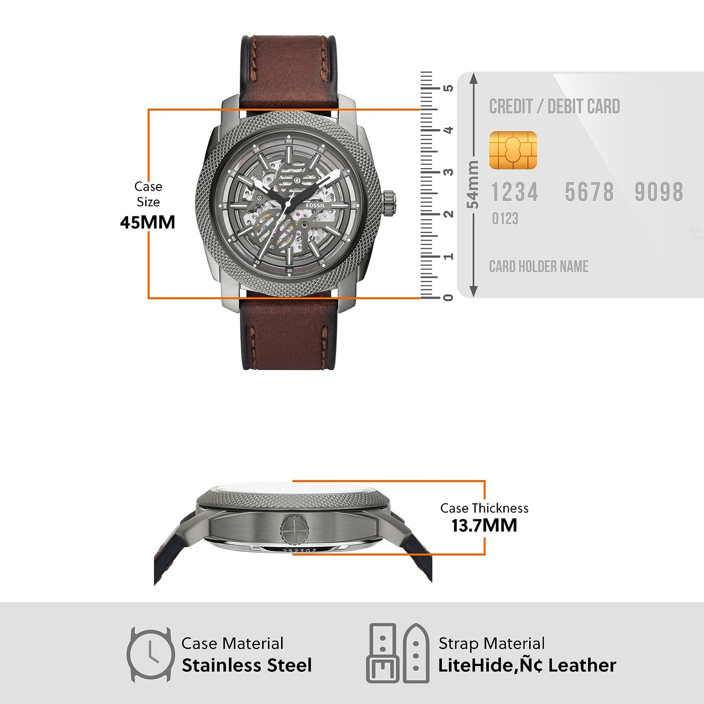 Fossil Machine Brown Automatic Leather Watch Me3254 - Analog, Men