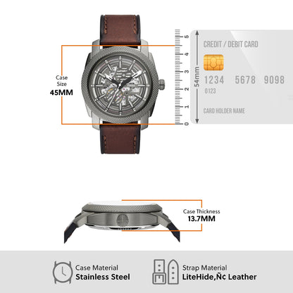 Fossil Machine Brown Automatic Leather Watch Me3254 - Analog, Men