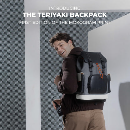 MOKOBARA Teriyaki 4 Compartment Backpack | 15.6 Inch Laptop Compartment, 19.5L Capacity | Signature Coated Canvas & Vegan Leather Trims, Water-Resistant, Lightweight | Padded Back Panel (Black Sesame)
