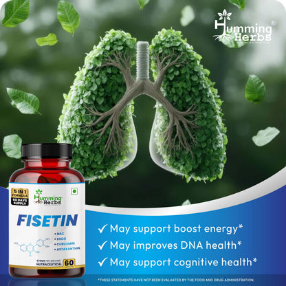Humming Herbs Fisetin Supplement with NAC, EGCG, Curcumin & Astaxanthin | 5-in-1 Formula | Nutraceutical Capsules (60)