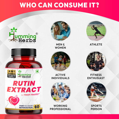 Humming Herbs Rutin 600mg Capsules - Vessel Support & Heart Health Formula with Anti-Inflammatory Benefits- 60 Capsules