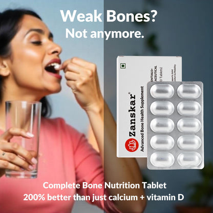 Zanskar Advanced Bone Health Tablet (30 Tablets) | Calcium, Vitamin D3, Vitamin K2, Collagen, Magnesium & Zinc (1200mg) | 100% Veg | Bone Health and Joint Support