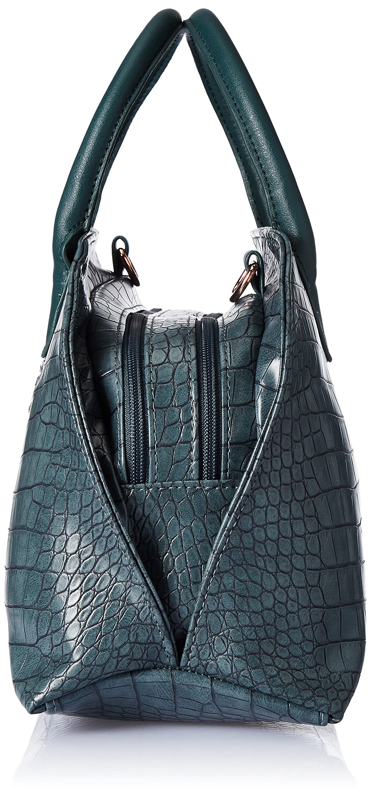 Caprese Zoia Satchel Bag, Medium | Stylish Croco Finish Handbag for Women with Chic Grab Handle, Adjustable & Detachable Sling Strap | Secure Zip Closure | Perfect for Casual & Daily Use (Teal)