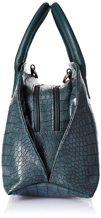 Caprese Zoia Satchel Bag, Medium | Stylish Croco Finish Handbag for Women with Chic Grab Handle, Adjustable & Detachable Sling Strap | Secure Zip Closure | Perfect for Casual & Daily Use (Teal)